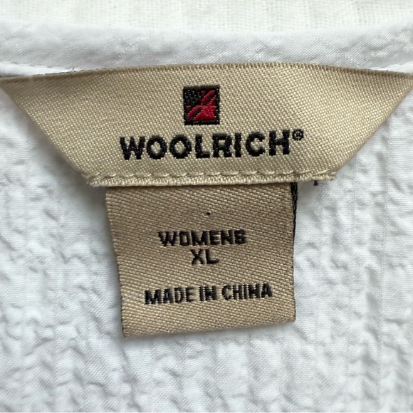 Woolrich 3/4 sleeve white textured blouse size XL -drawstring at elbows - Picture 6 of 10